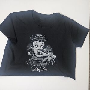 Betty Boop Crop Top Womens Size XL Black Biker Chick‎ Graphic Tee Brisco Brands